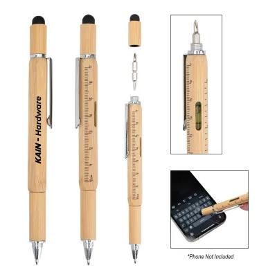 Bamboo Multi-Function Tool Pen with Stylus - 6 in