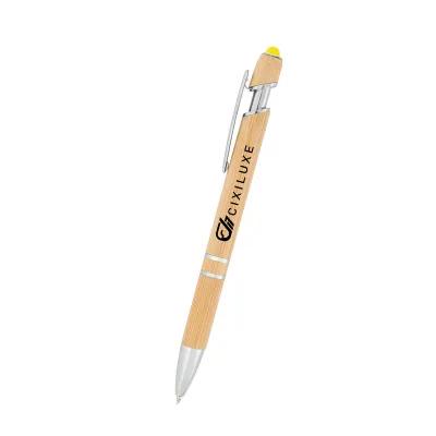 Bamboo Incline Pen with Stylus Plunger Action - 6 in