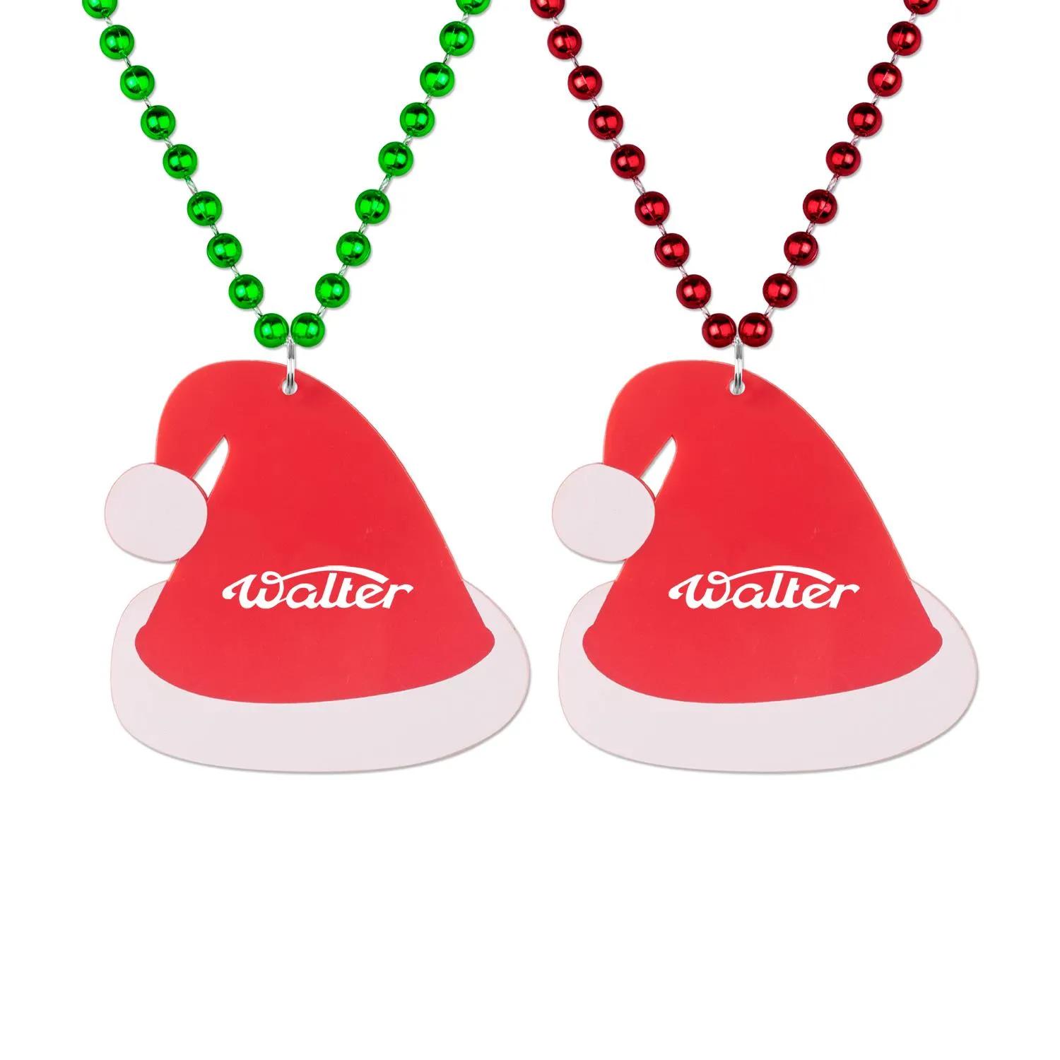 Santa Hat Medallion Beads Christmas Parade Necklace