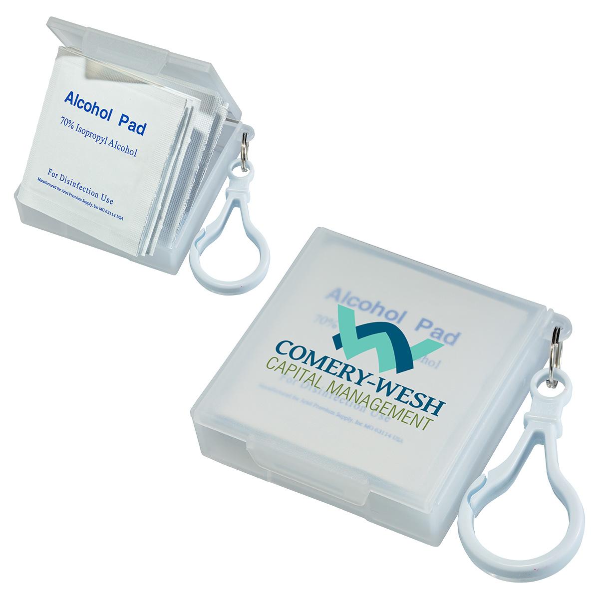 Handy Pack Sanitizing Wipes with Carabiner - promotional product with custom logo