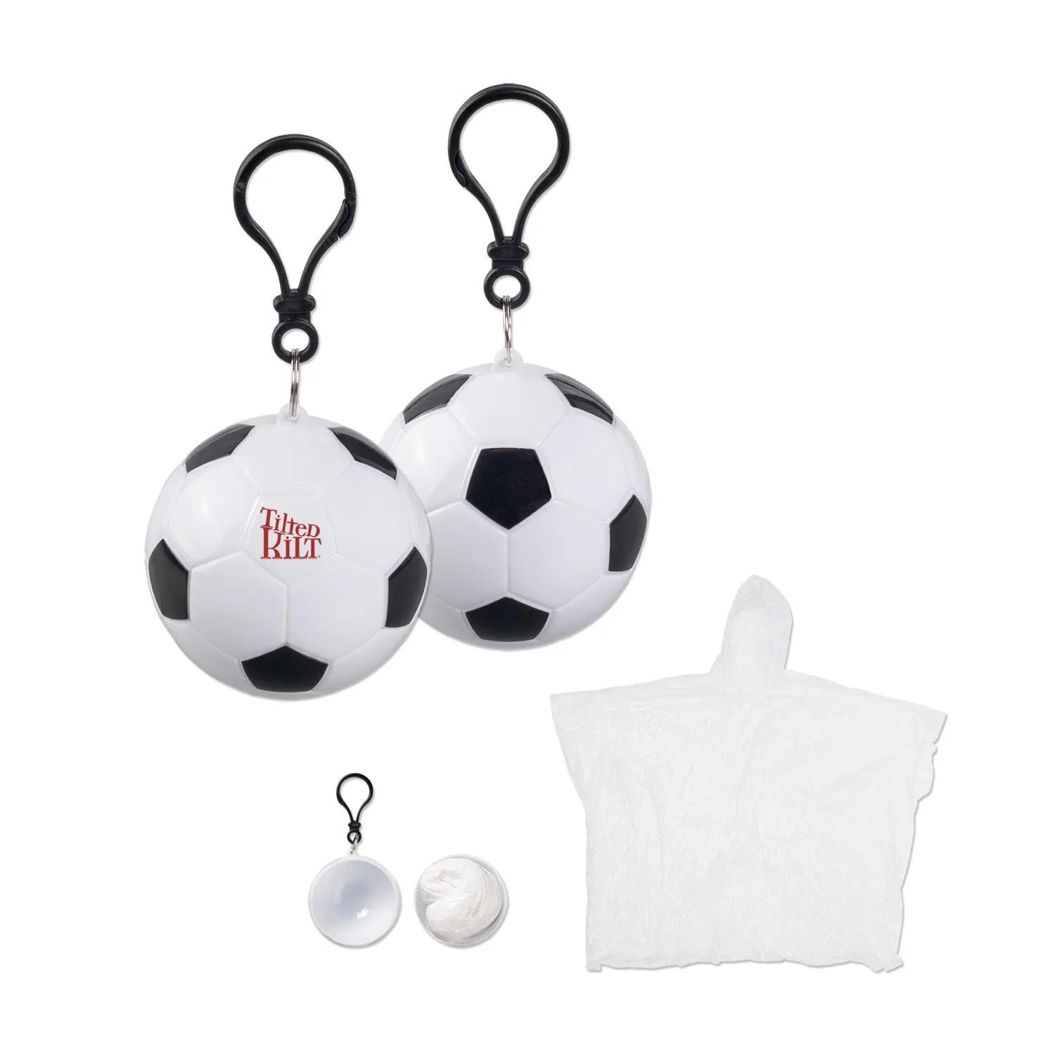 Soccer Rain Poncho Ball Keychain Silicone Compact
