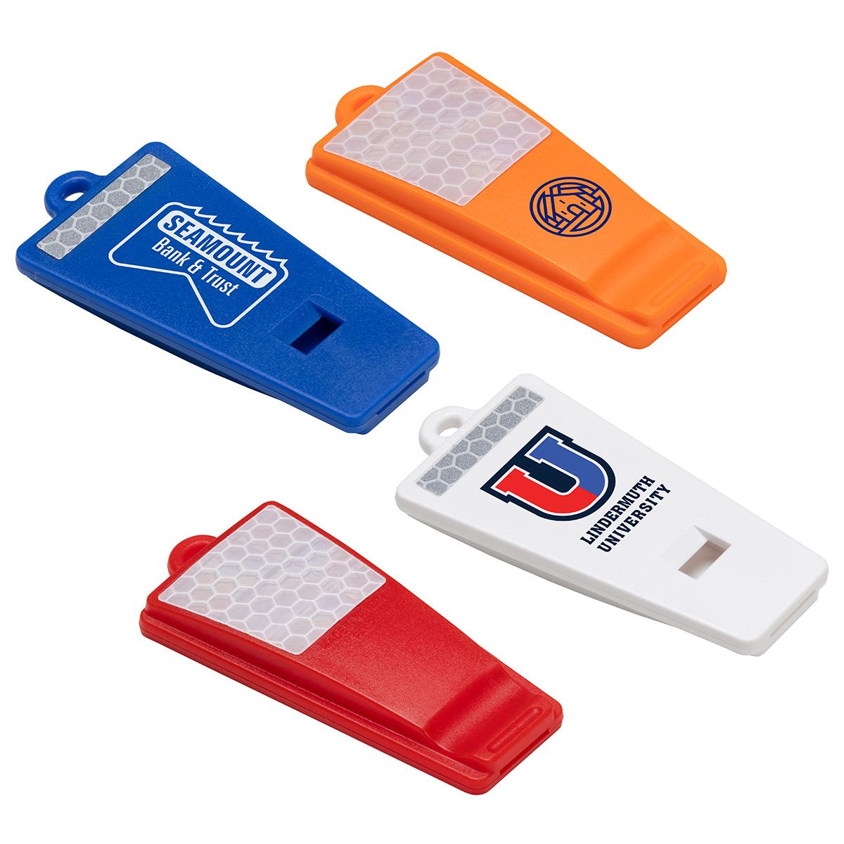 Safety First Reflective Whistle - promotional product with custom logo