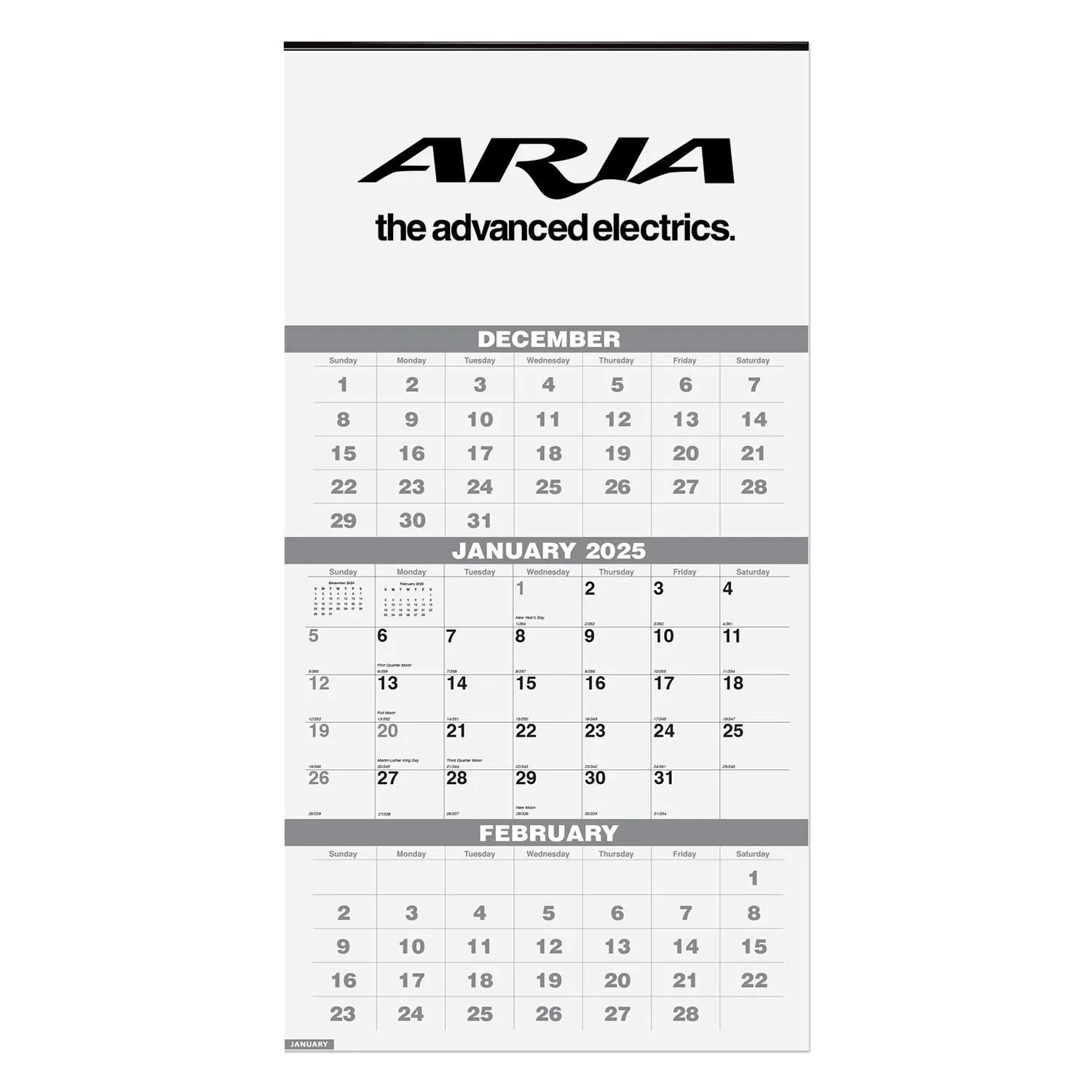 Wall Calendar Three Month View 14 Month Custom - 12 x 18 in