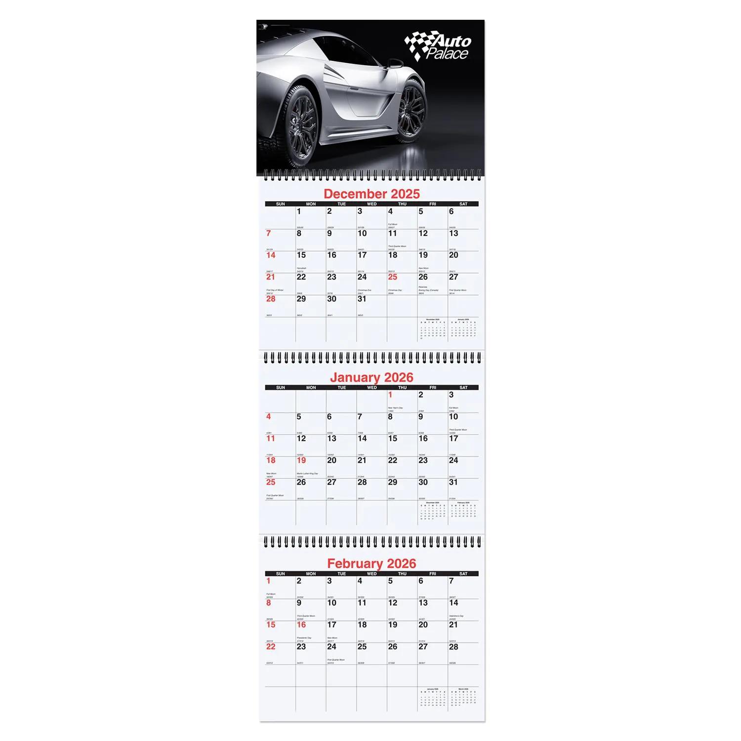 Wall Calendar Three Month Spiral Bound Ring Custom Print