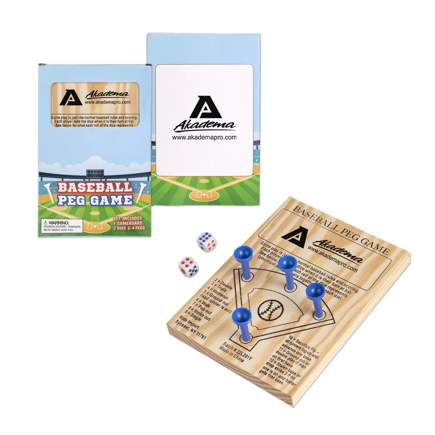 Baseball Peg Game Wooden Board with Dice 4 Pegs