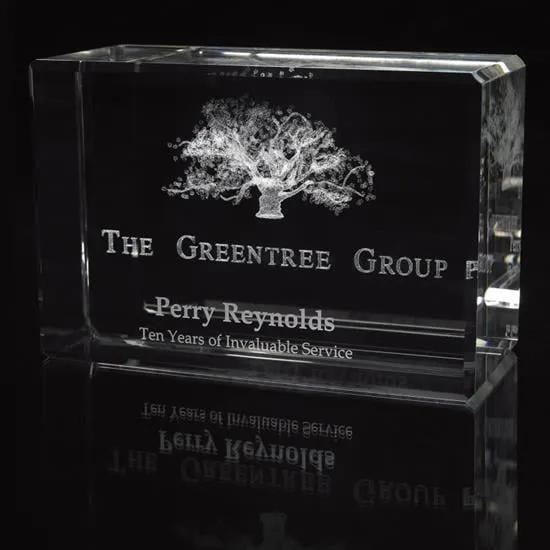 Crystal Award Large Block Optical Laser Etched - 4.6 x 7 in