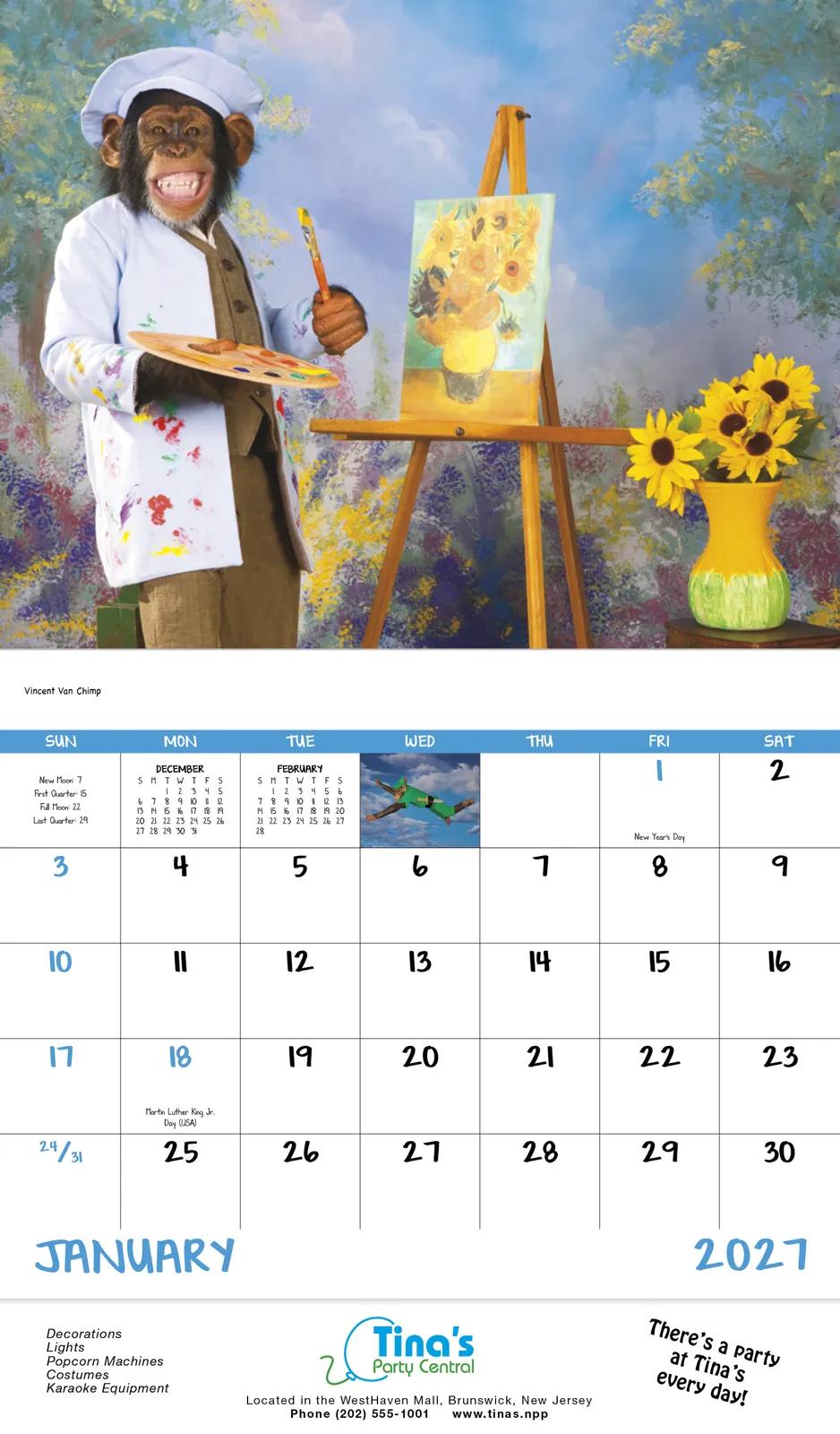 Monkey Mischief Wall Calendar Stapled FSC Paper - 19 x 11 in - product view 8