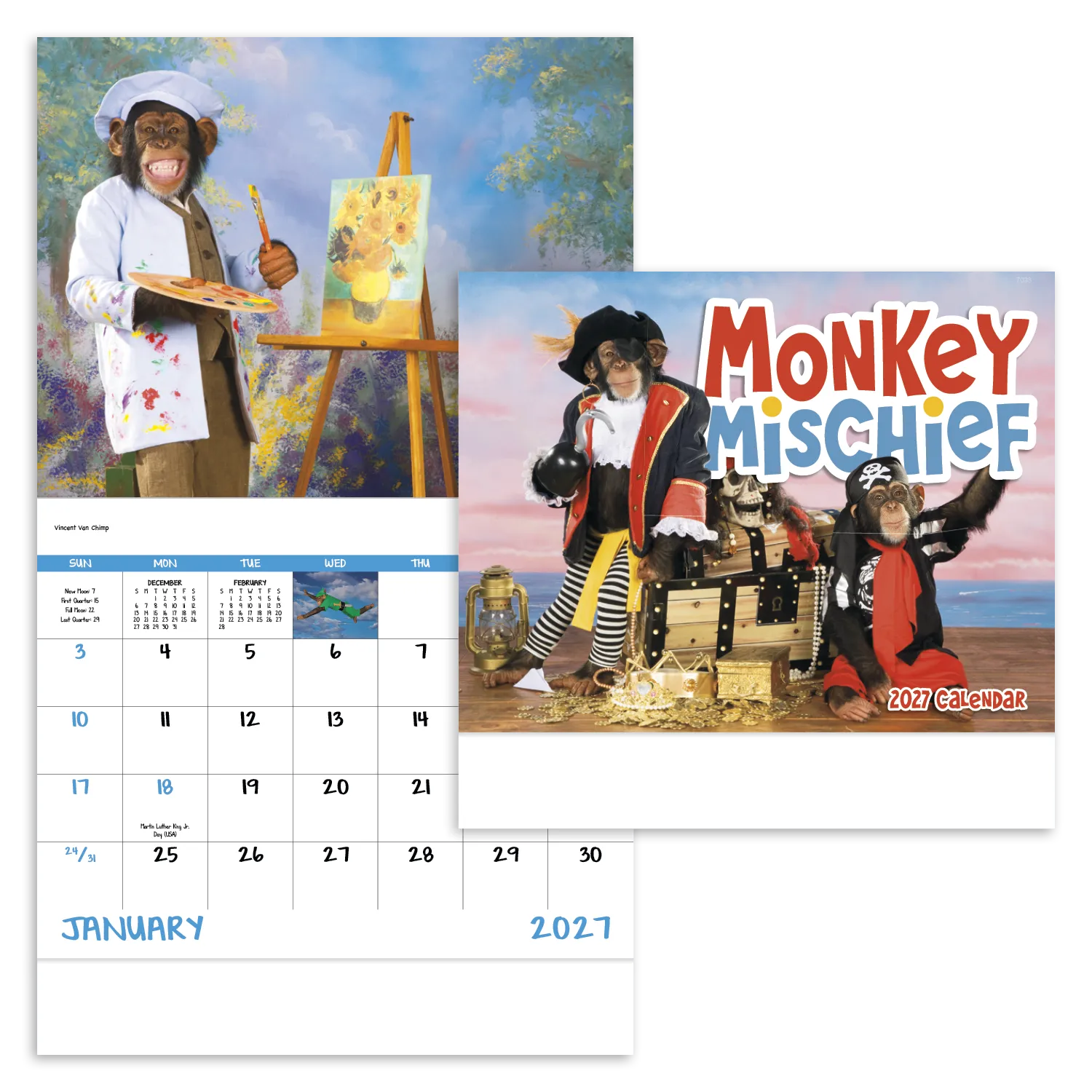 Monkey Mischief Wall Calendar Stapled FSC Paper - 19 x 11 in - product view 24