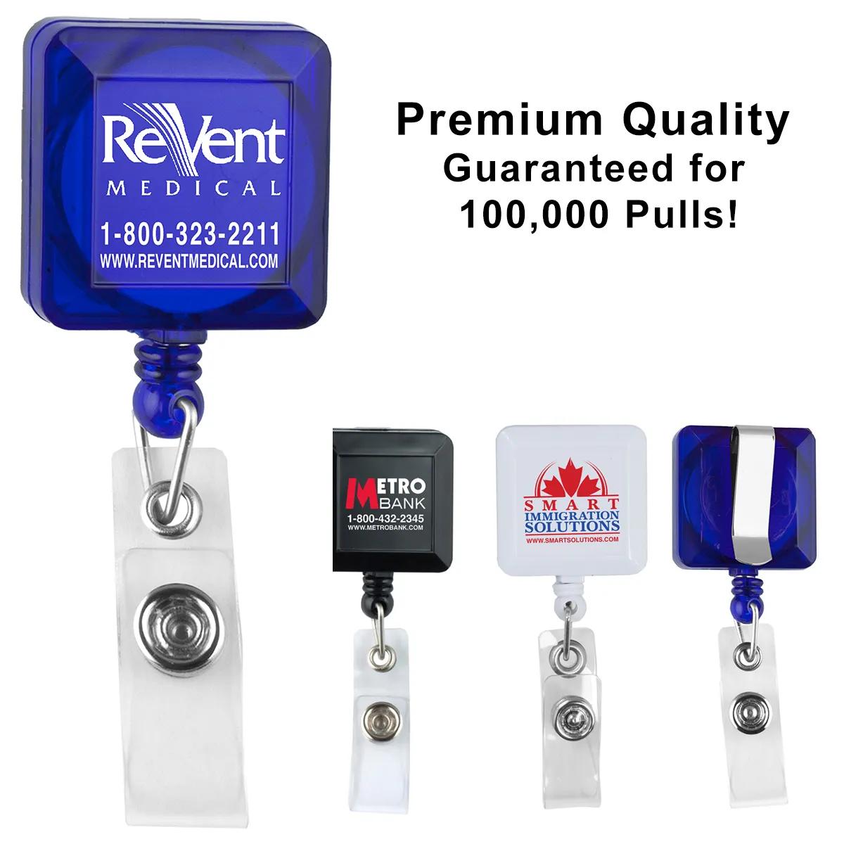 Badge Reel Square Retractable 30 Inch Acrylic - 1.25 x 1.25 in