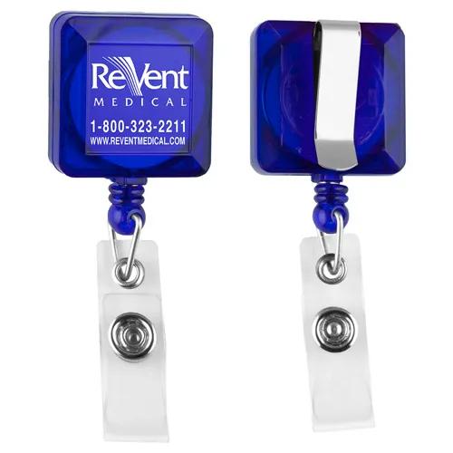 30" Cord Square Retractable Badge Reel and Badge Holder with Metal Slip Clip Attachment - product view 4
