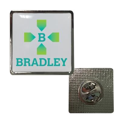 Square Lapel Pin Epoxy Dome Iron Nickel Plated - 22 mm