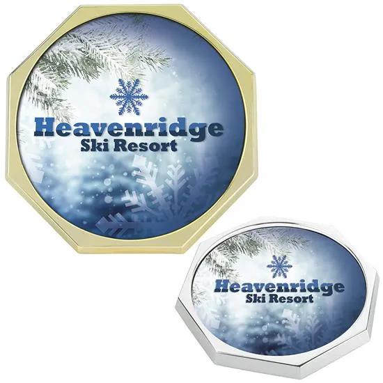 Radiant Octagon Coaster Brass Plated Full Color - 0.375 in