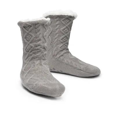 Slipper Socks Cable Knit Sherpa Lined Non-Skid (One Size) - product view 3