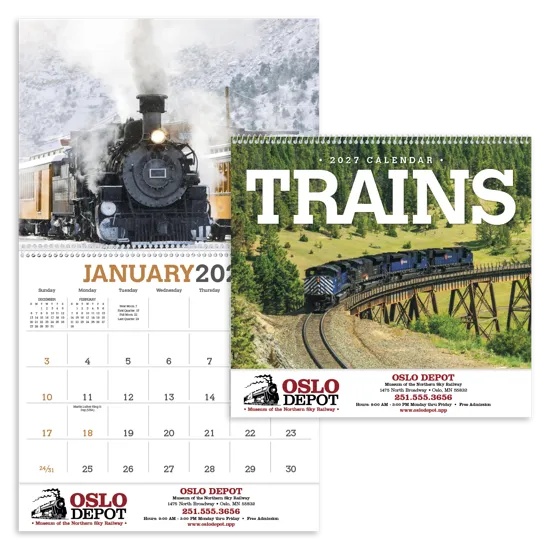 Trains Wall Calendar FSC Certified Gloss Paper - 18.5 x 11 in