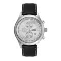 Chronograph Watch Matte Silver Steel Leather Strap - 44mm