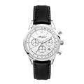 Chronograph Watch Steel Silver White Dial Leather - 34mm