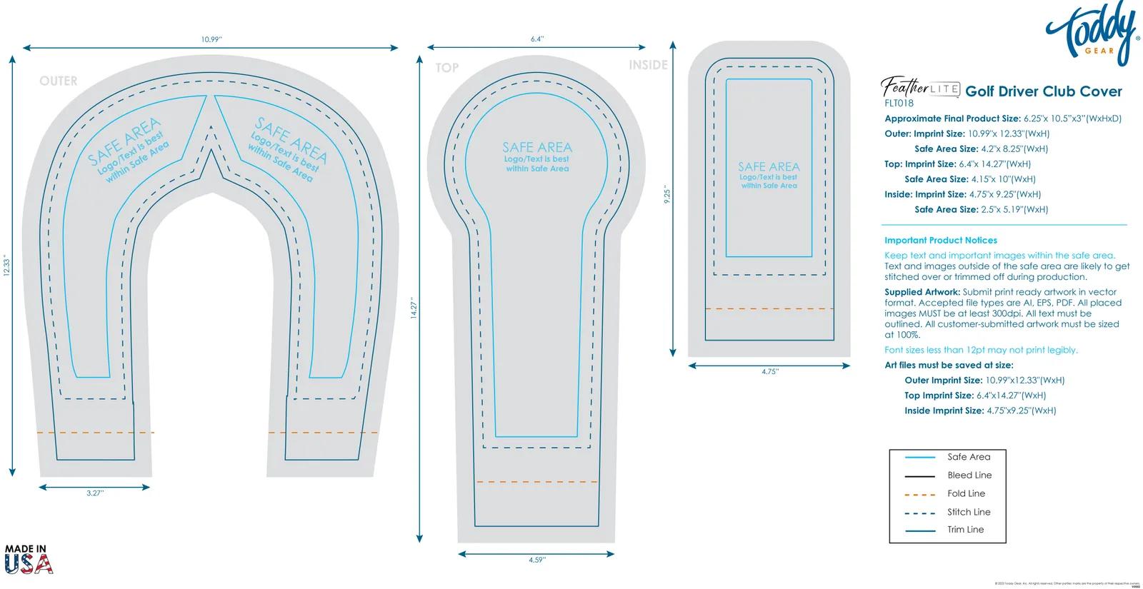 Toddy® Gear Featherlite™ Golf Driver Club Cover in Diagram - product view 1