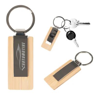 Bamboo Key Tag Rectangular Zinc Alloy - 1 x 2.5 in - product view 2