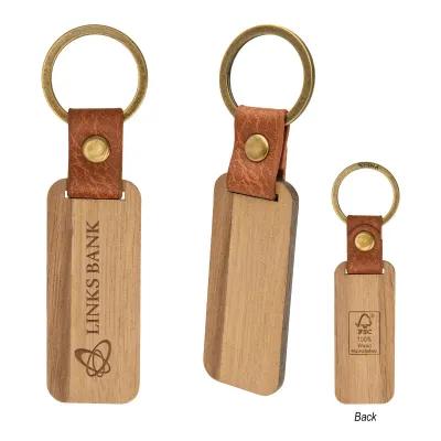 FSC Wood Key Ring with Leatherette Accent - 1 x 2.5 in