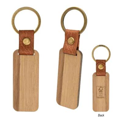 FSC Wood Key Ring with Leatherette Accent - 1 x 2.5 in - product view 2