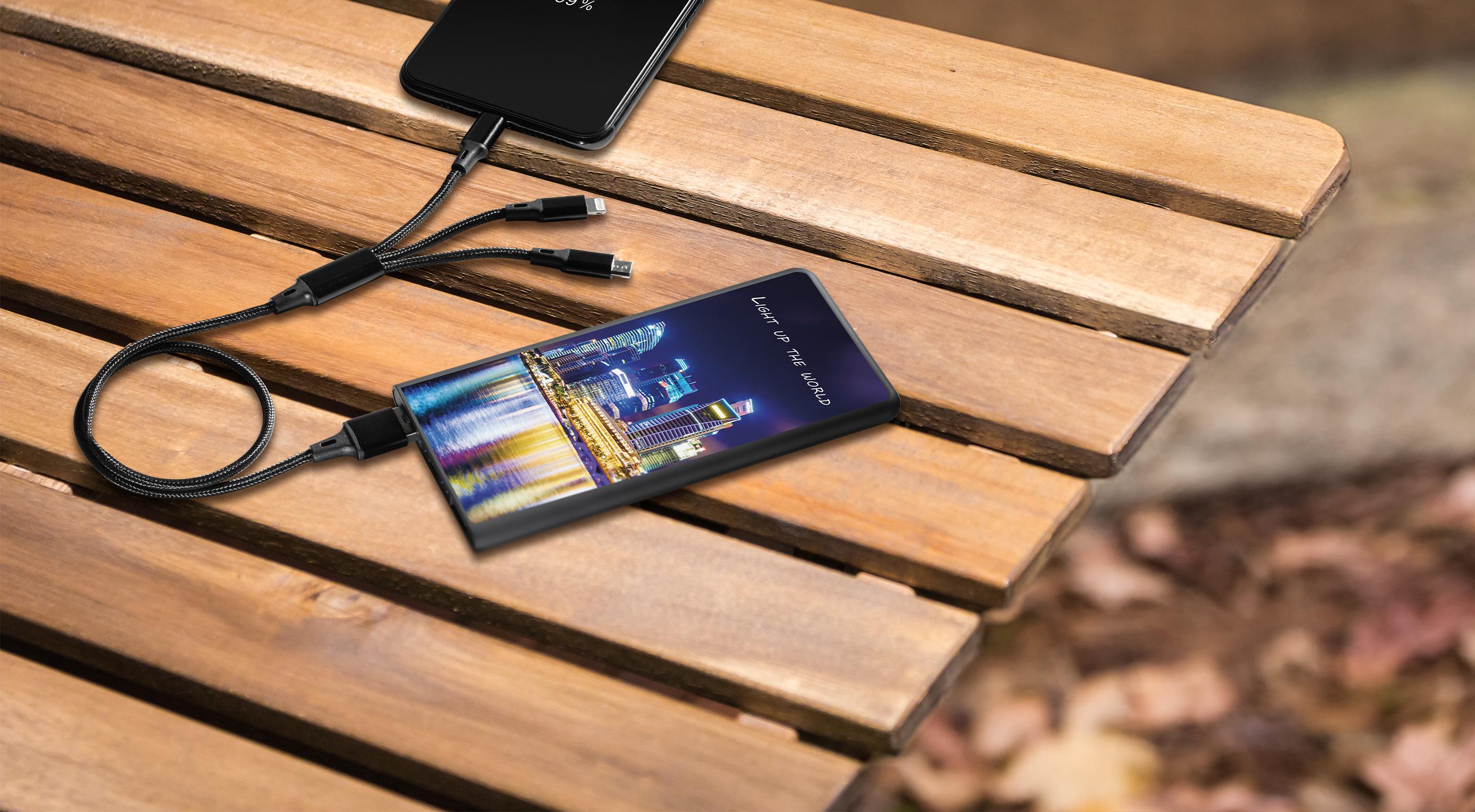 SCX Innovative Design™ Full-Color Illuminated Power Bank Slim 5000 mAh in Lifestylebench - product view 2