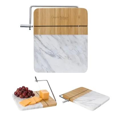 Marble Bamboo Cheese Board with Wire Slicer - 9 x 9 in