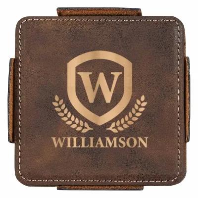 Coaster Set Stitched Leather Look 4-Piece - 4 in - product view 2