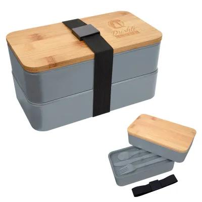 Bento Lunch Box Stackable Bamboo Lid with Utensils - 7.25 in