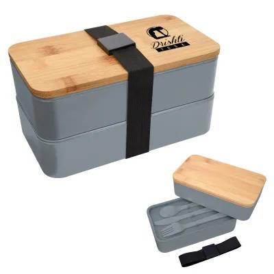 Bento Lunch Box Stackable Bamboo Lid with Utensils - 7.25 in - product view 2
