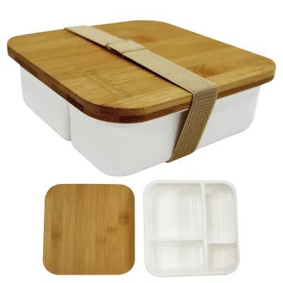 Bento Box Square Meal Bamboo Lid 3-Compartment - 7.5 in