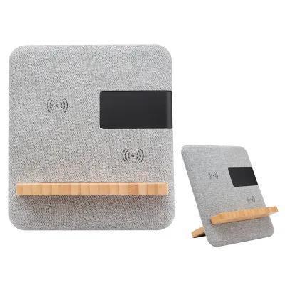 Wireless Charger Bamboo Fabric Clock - 5.5 x 7 in - product view 2