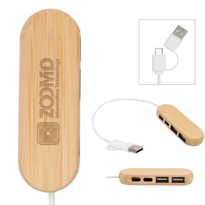 USB Hub Bamboo Dual Input Type-C - 3.25 x 1 in