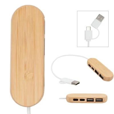 USB Hub Bamboo Dual Input Type-C - 3.25 x 1 in - product view 2