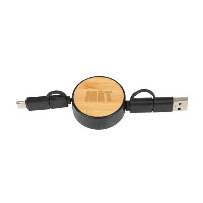 Charging Cable Bamboo Retractable 3-in-1