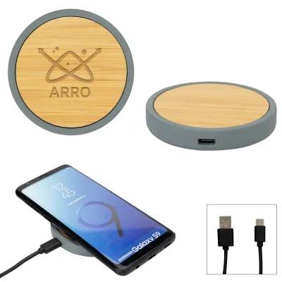 Bamboo Wireless Charging Pad with Cement Base - 3 in