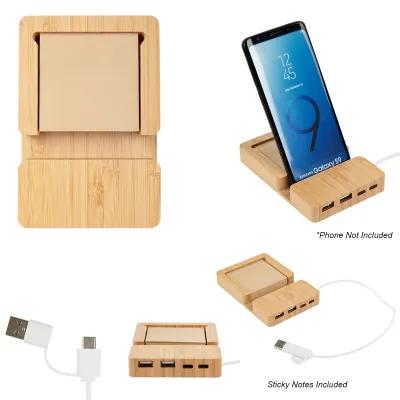 USB Hub Bamboo Multi-Port with Phone Holder - 3.25 x 5 in - product view 2