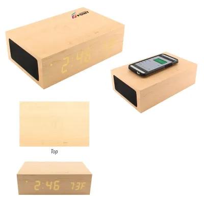 Alarm Clock with Qi Charging Station and Bluetooth Speaker - 8.75 x 5.5 x 2.6 in