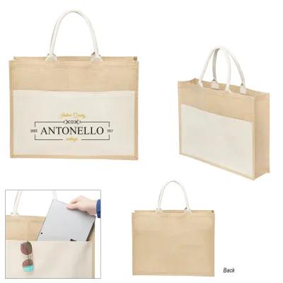 Custom Tote Bag Jute Cotton Canvas - 18 x 14 in