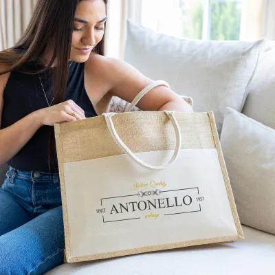 Custom Tote Bag Jute Cotton Canvas - 18 x 14 in - product view 1