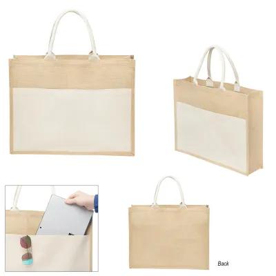 Custom Tote Bag Jute Cotton Canvas - 18 x 14 in - product view 2