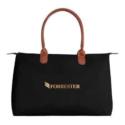 Custom Tote Bag Twill Polyester with Leatherette Accents - 22 x 12 in