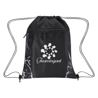 Marble Pattern Drawstring Bag with Front Pocket - 13.88 x 16.75 in