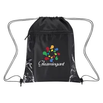 Marble Pattern Drawstring Bag with Front Pocket - 13.88 x 16.75 in - product view 3