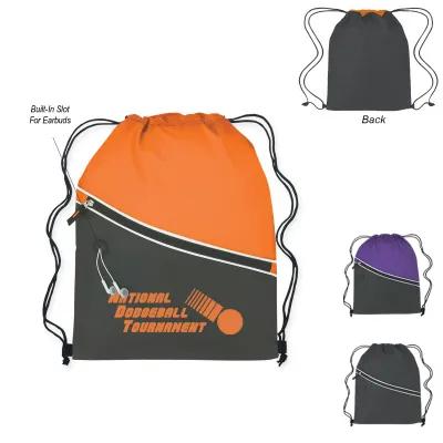 Two-Tone Drawstring Sports Pack with Front Pocket - 14 x 18 in