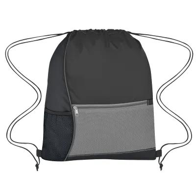 Color Block Drawstring Sports Pack with Front Pocket - 14 x 17 in - product view 2