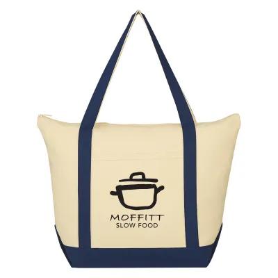 Custom Tote Bag Cotton Canvas 12 oz Zippered Front Pocket - 19.5 x 14 x 7 in
