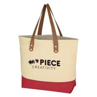 Custom Tote Bag Cotton Canvas Leatherette Handles - 16 x 12 in