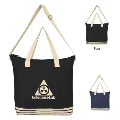 Custom Tote Bag Recycled Cotton Zippered Pockets - 18 x 16 in