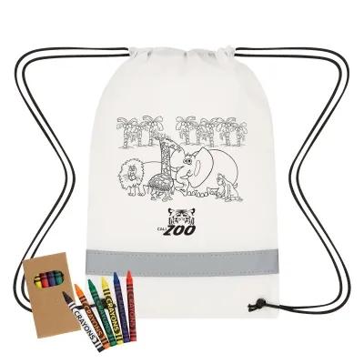 Drawstring Bag Non-Woven Reflective with Crayons - 9.5 x 13.9 in
