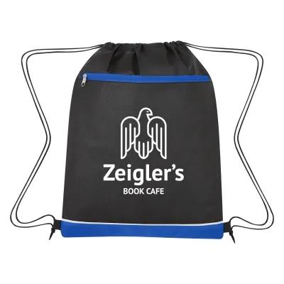 Non-Woven Drawstring Bag with Front Zipper Pocket - 14 x 18 in
